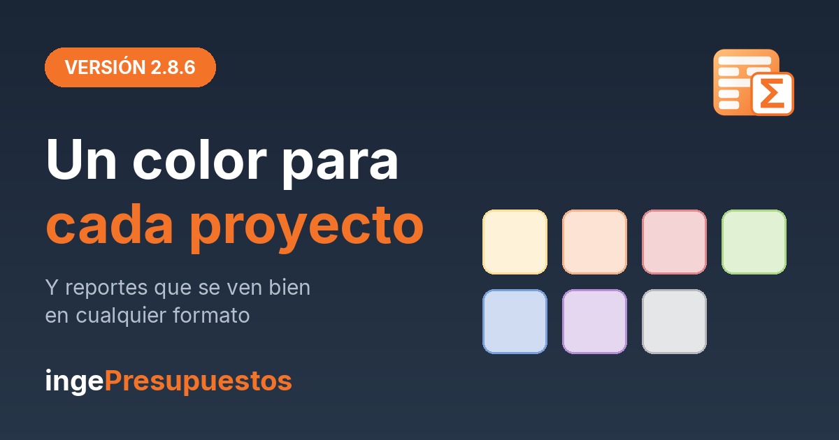 IngePresupuestos 2.8.6: color por proyecto en las tarjetas del mosaico