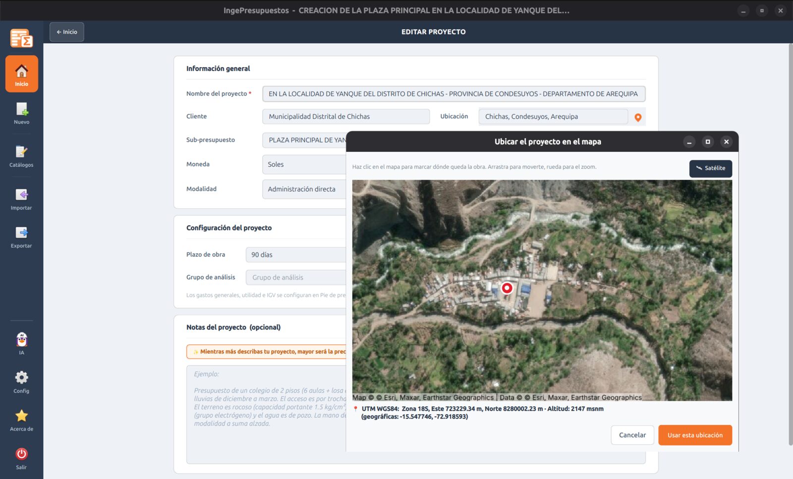 Geolocalización del proyecto en mapa